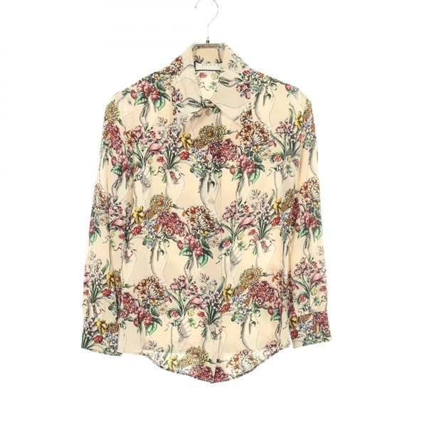 GUCCI Floral Long-sleeved Blouse Shirt #36 488563 silk Beige Multicolor Used