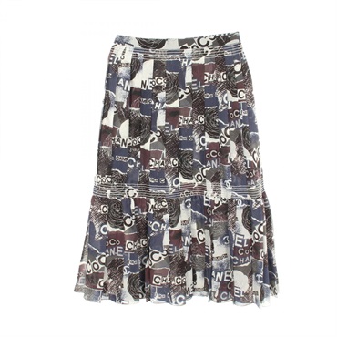CHANEL Camelia logo Skirt #34 P63202V48706 silk Navy Multicolor Used Women CC