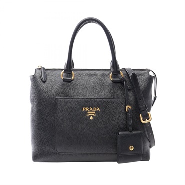 PRADA Shoulder crossbody Handbag leather Black Used Women