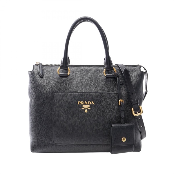 PRADA Shoulder crossbody Handbag leather Black Used Women