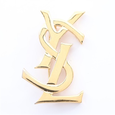 YVES SAINT LAURENT logo Brooch Pin Gold Plated Used Women YSL
