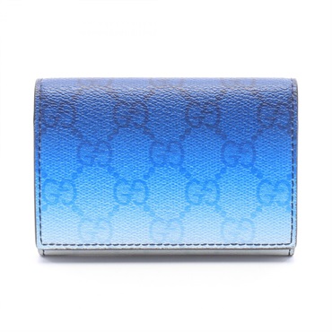 GUCCI GG pattern gradient Card holder Case 835701 leather PVC Blue White Used