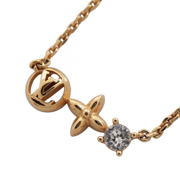 LOUIS VUITTON Petit Louis Necklace Pendant Gold Plated Rhinestone Used Women LV