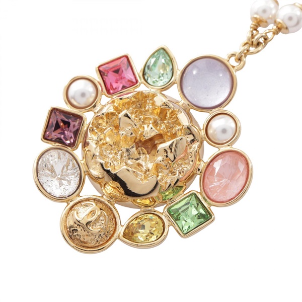 CHANEL I26C COCO Mark Long Pendant Necklace GP Artificial pearl Crystal Women CC