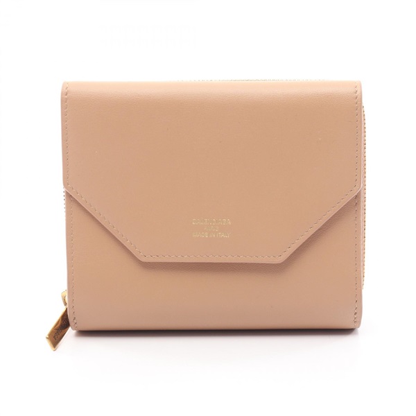 BALENCIAGA Envelope Tri-fold Wallet Purse Leather Beige Used Women