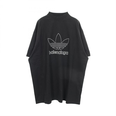 BALENCIAGA × adidas logo Short sleeve T-shirt cotton Black Preowned mens size 4