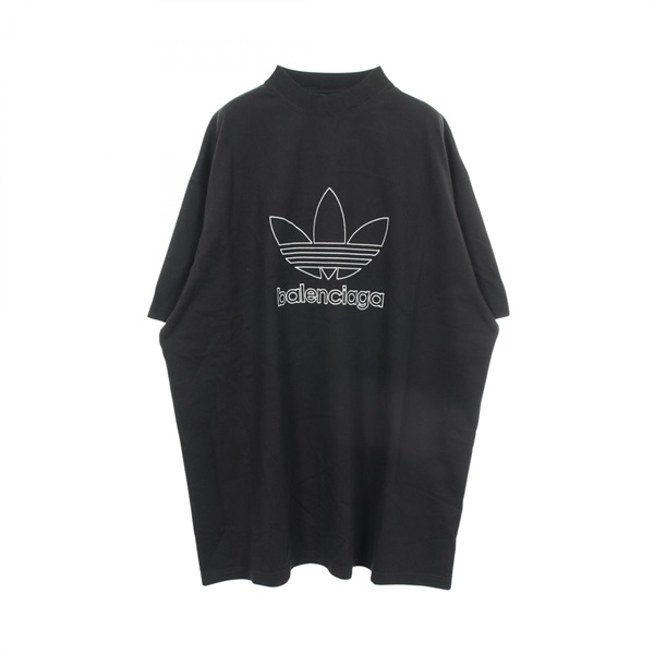 BALENCIAGA × adidas logo Short sleeve T-shirt cotton Black Preowned mens size 4