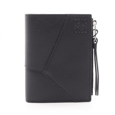 LOEWE Puzzle Slim Compact Bi-fold wallet leather Black Preowned Women