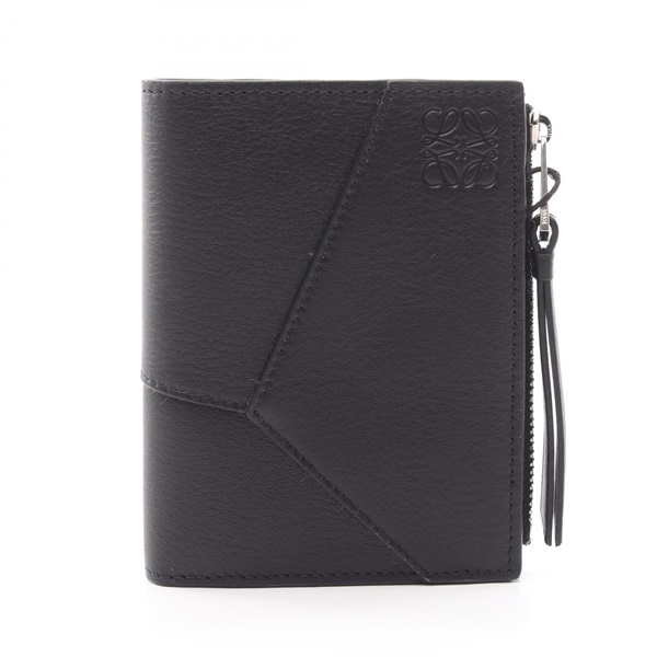 LOEWE Puzzle Slim Compact Bi-fold wallet leather Black Preowned Women