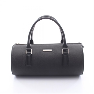 BURBERRY Barrel Cylinder Handbag leather Black Used Women