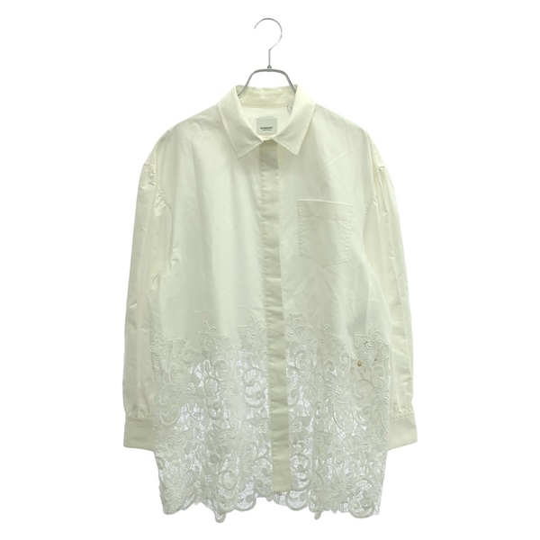 BURBERRY Long Sleeve Shirt With Lace-Embroidered Hem cotton White #8 Used Women