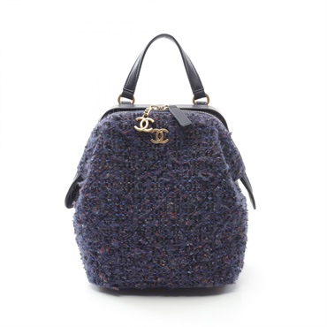 CHANEL Rucksack Backpack Fabric leather Navy Multicolor Used Women GHW CC Coco