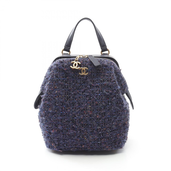 CHANEL Rucksack Backpack Fabric leather Navy Multicolor Used Women GHW CC Coco
