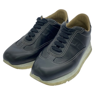 HERMES sneakers shoes leather Black Used Women #36