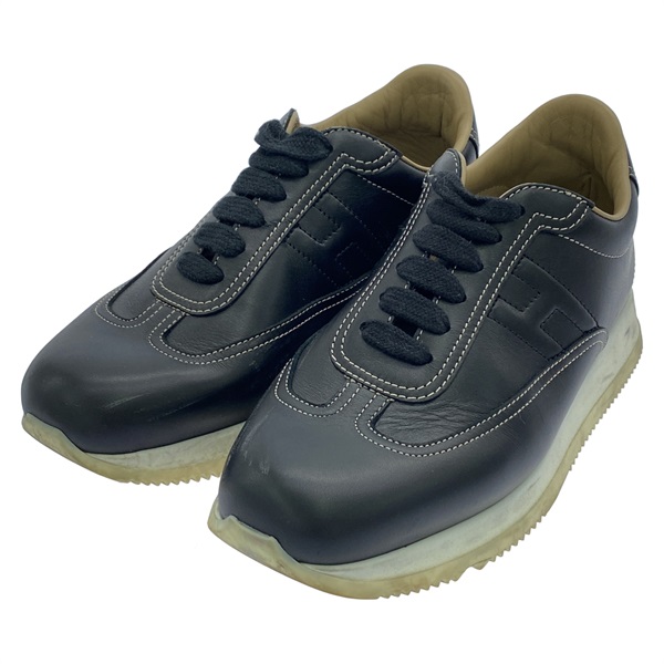 HERMES sneakers shoes leather Black Used Women #36