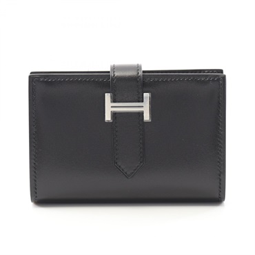 HERMES Bearn mini Card Case holder W Box calf leather Black SHW