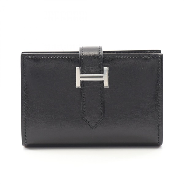 HERMES Bearn mini Card Case holder W Box calf leather Black SHW