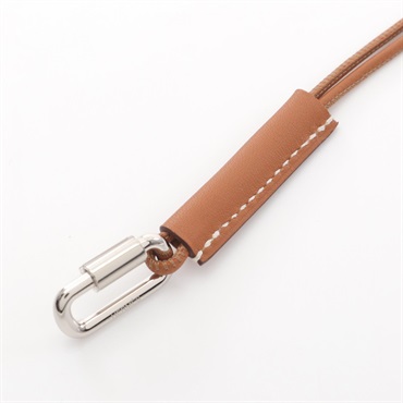HERMES Curiosite long Necklace Stainless Steel Swift leather Brown Used women