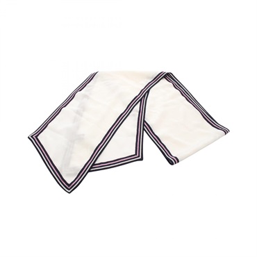CHANEL COCO Mark Long Scarf silk wool White Navy Used Women CC