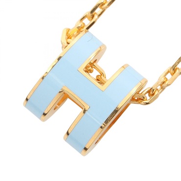 HERMES MINI POP H Necklace Pendant Gold Plated Blue 40cm Used