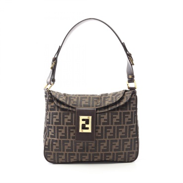 FENDI Zucca Shoulder Bag 26435 Canvas Leather Brown Used Women