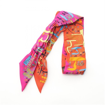 HERMES Twilly 1001H Thousand and One H Scarf silk Pink Orange Used Women
