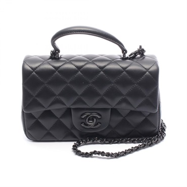 CHANEL Matelasse Top Handle Mini Flap Chain Shoulder Bag AS2431 leather Black CC