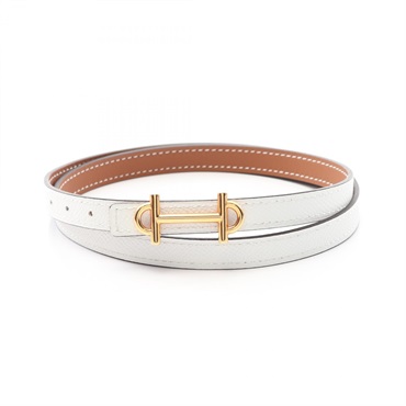 HERMES Gamma Belt Epsom Swift leather White Brown Used Women GHW B