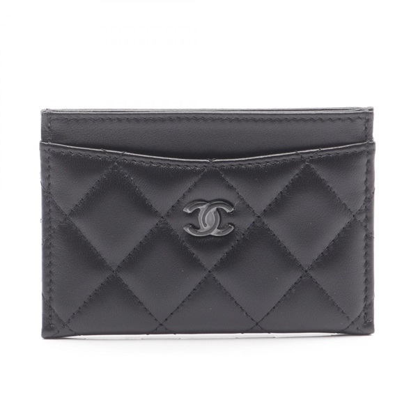 CHANEL Matelasse Card Case Holder AP0213 Lamb skin sheep leather Black Used CC