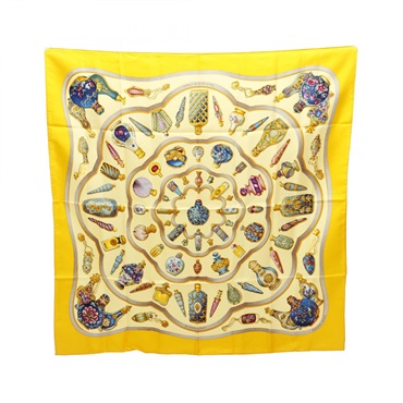 HERMES Carre90 Qu'Importe le flacon Scarf stole wrap echarpe silk Yellow Used