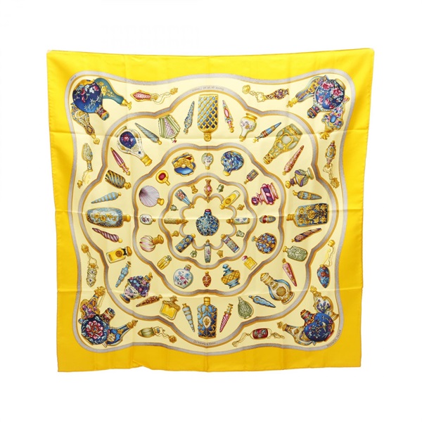 HERMES Carre90 Qu'Importe le flacon Scarf stole wrap echarpe silk Yellow Used