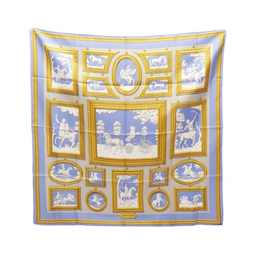 HERMES Carre90 WEDGWOOD Scarf stole echarpe wrap silk Blue Yellow Used Women