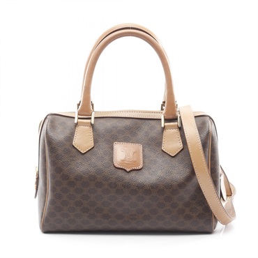 CELINE Macadam shoulder crossbody Handbag canvas leather Brown Beige Used Women