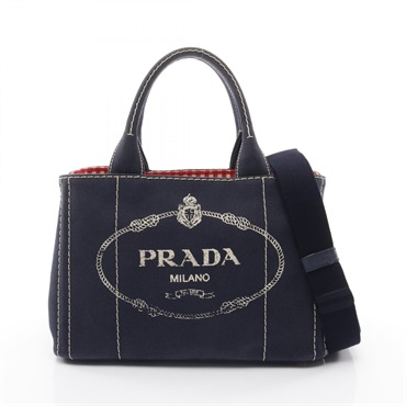 PRADA Canapa 2Way Crossbody Shoulder Tote Bag 1BG439 canvas Navy Used Women