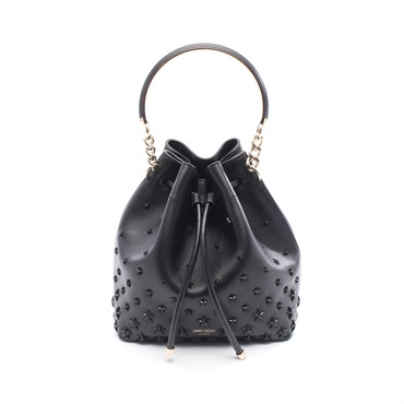 JIMMY CHOO bonbon bucket chain drawstring Handbag studs leather Black Used Women