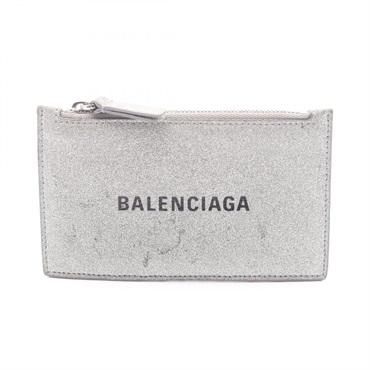 BALENCIAGA EVERYDAY Card Case 551990 leather Glitter Silver Used unisex logo