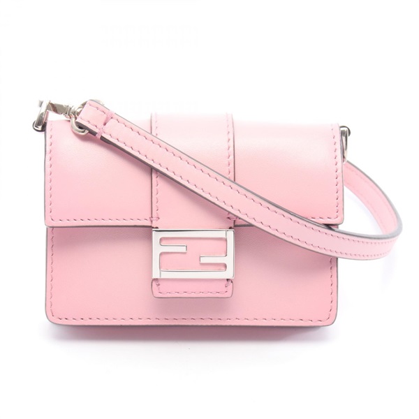 FENDI Flat Baguette Micro Card Case shoudler bag 7M0311 AF2H leather Pink Used