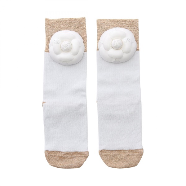 CHANEL Camellia COCO Mark ankle socks Viscose White Women