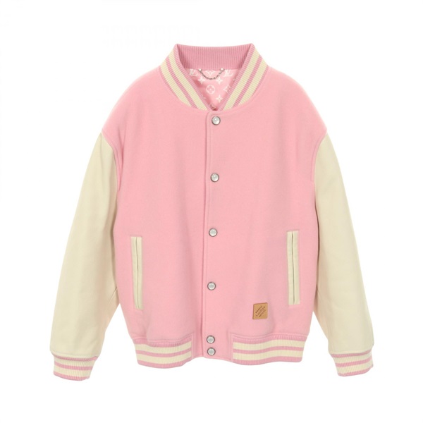 LOUIS VUITTON Signature Leather Varsity Jacket RM252M wool Pink White used #60