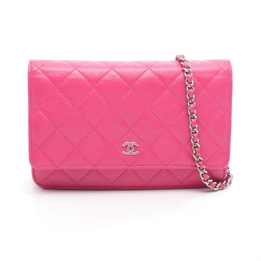 CHANEL Matelasse Chain Shoulder Bag Grained calf leather Pink Used Women SHW CC
