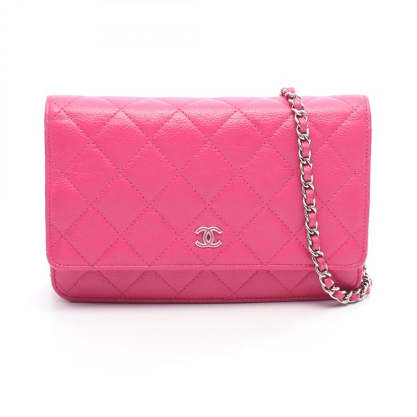 CHANEL Matelasse Chain Shoulder Bag Grained calf leather Pink Used Women SHW CC