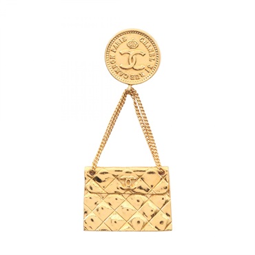 CHANEL COCO Mark Matelasse bag motif Brooch pin Gold Plated Used Women CC