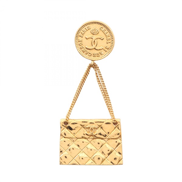 CHANEL COCO Mark Matelasse bag motif Brooch pin Gold Plated Used Women CC