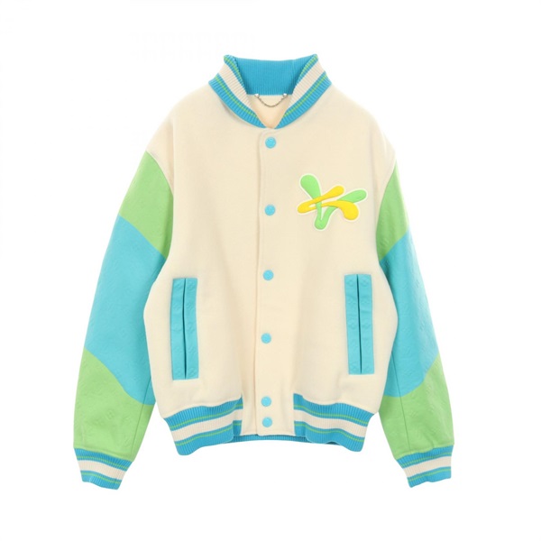 LOUIS VUITTON Rainbow Playground Varsity Blouson Jacket #46 wool leather Used LV