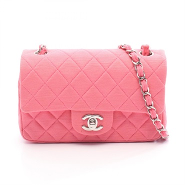 CHANEL Mini Matelasse 20 Chain Shoulder Crossbody Bag Cotton jersey Pink SHW CC