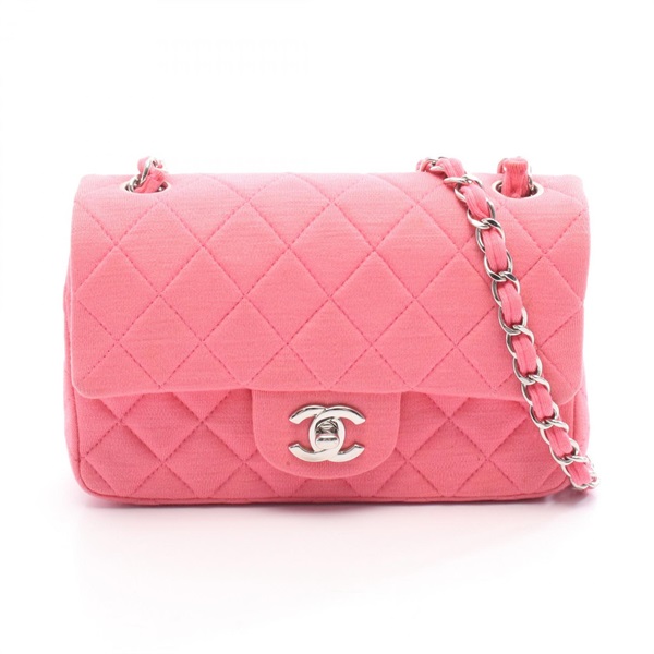 CHANEL Mini Matelasse 20 Chain Shoulder Crossbody Bag Cotton jersey Pink SHW CC