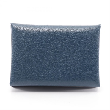 HERMES Calvi duo coin purse wallet card case Chevre Chamkila leather Navy Used