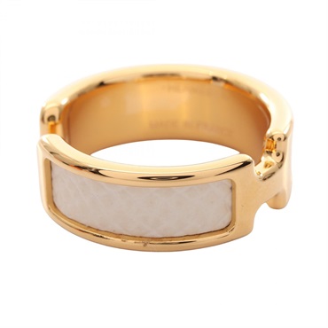 HERMES Olympe GM Ear cuff Gold Plated leather Gold White Women