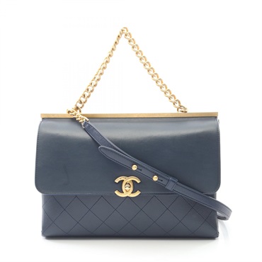 CHANEL Matelasse 31 RUE CAMBON Chain Shoulder Crossbody Bag leather Navy GHW CC