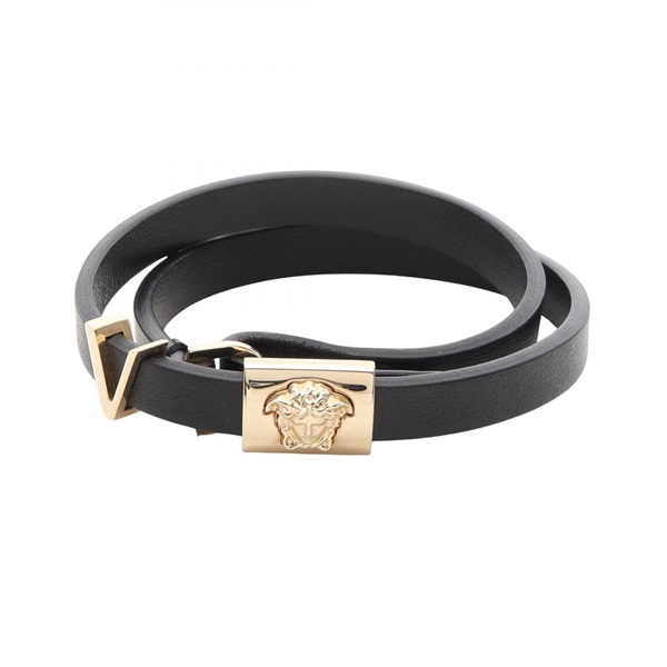 VERSACE Medusa Bracelet leather Black Used Women 18cm